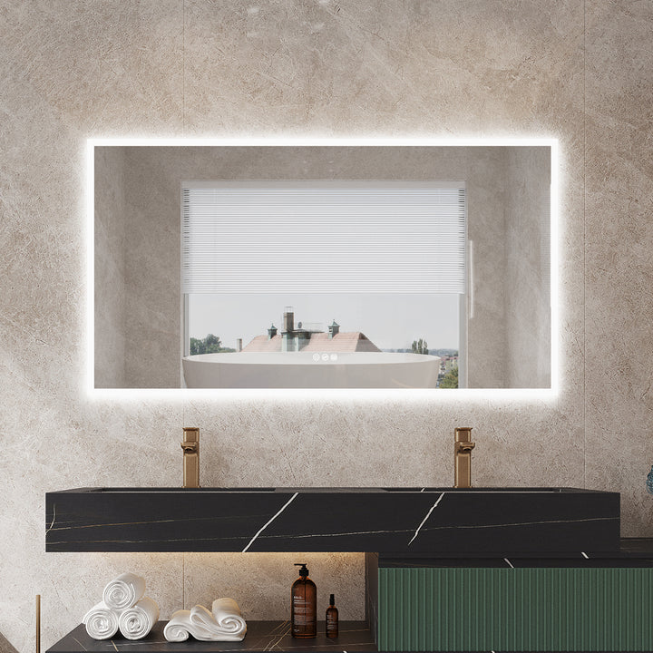 55 in. W x 30 in. H Rectangular Frameless Anti-Fog LED Light Dimmable Wall Mount Premium Bathroom Vanity Mirror