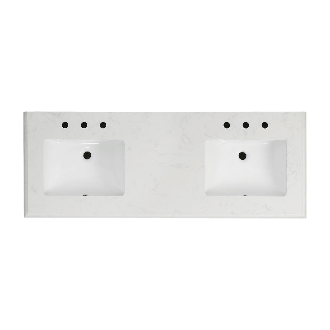 60" Undermount Double Sinks Freestanding Bathroom Vanity with White Top in White