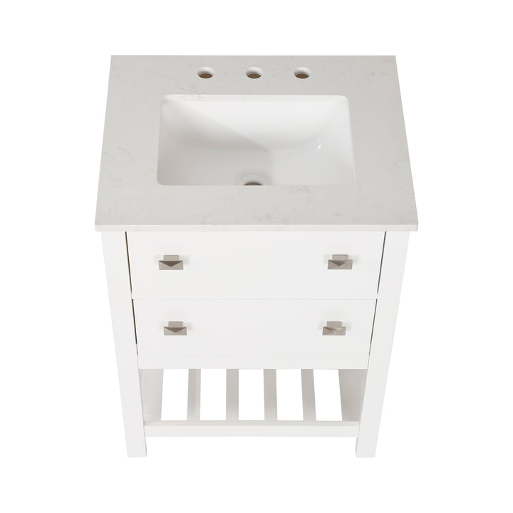 24" Undermount Single Sink Freestanding Bathroom Vanity with White Top in White
