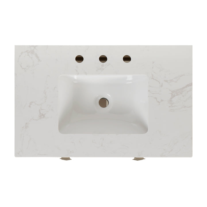 30" Undermount Single Sink Freestanding Bathroom Vanity with White Top in White