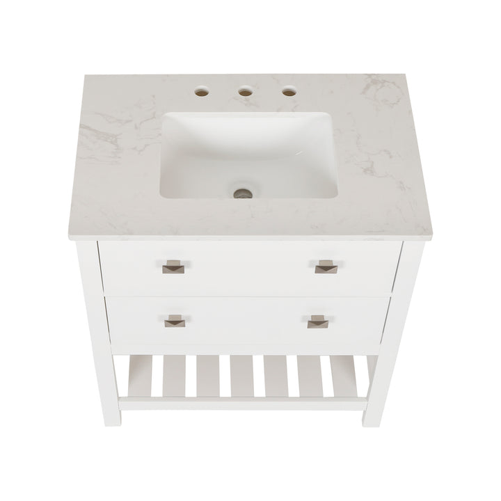30" Undermount Single Sink Freestanding Bathroom Vanity with White Top in White