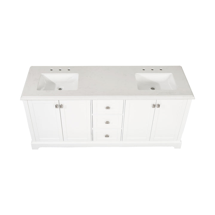 72" Undermount Double Sinks Freestanding Bathroom Vanity with White Top in White