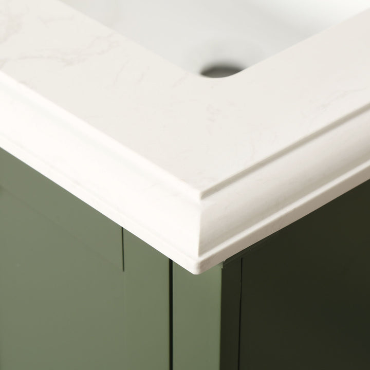 60" Undermount Double Sinks Freestanding Bathroom Vanity with White Top in Venetian Green