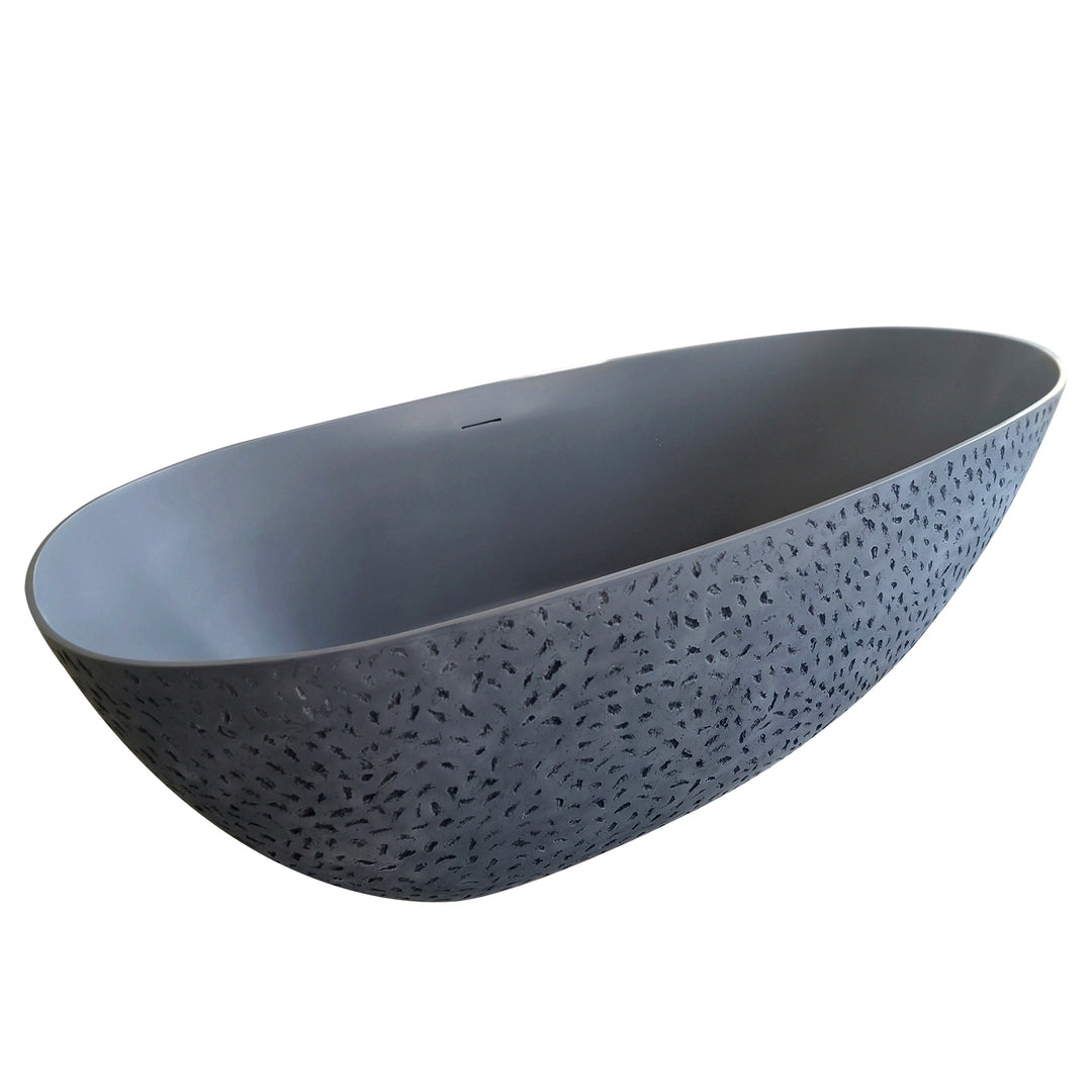 67" Stone Resin Solid Surface Matte Flatbottom Freestanding Bathtub in Grey