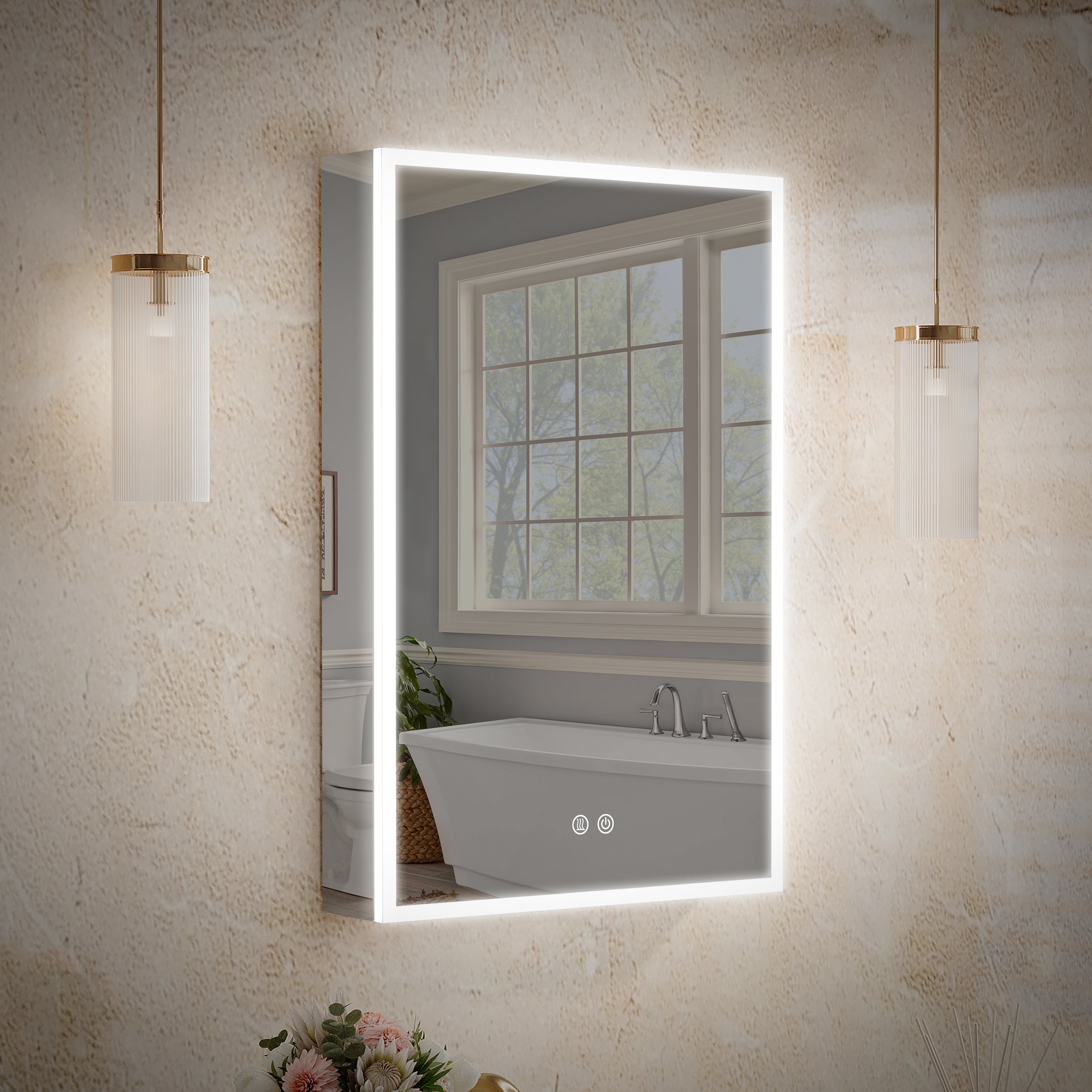 20 in. x 30 in. Rectangular Recessed/Surface Mount Right Medicine Cabinet with Mirror and LED Light