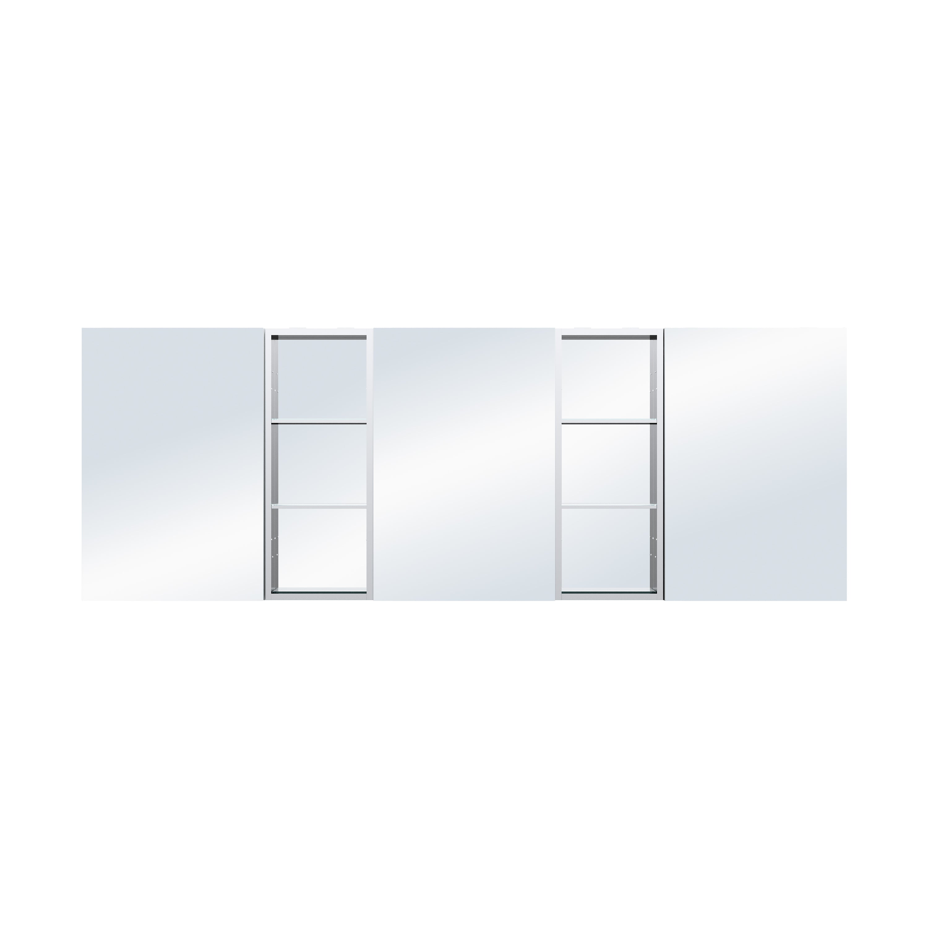 84 in. ×30 in. Bathroom Medicine Cabinet Set with Copper-Free Tri-View Mirror and Open Side Cabinet, Recessed or Surface Mount
