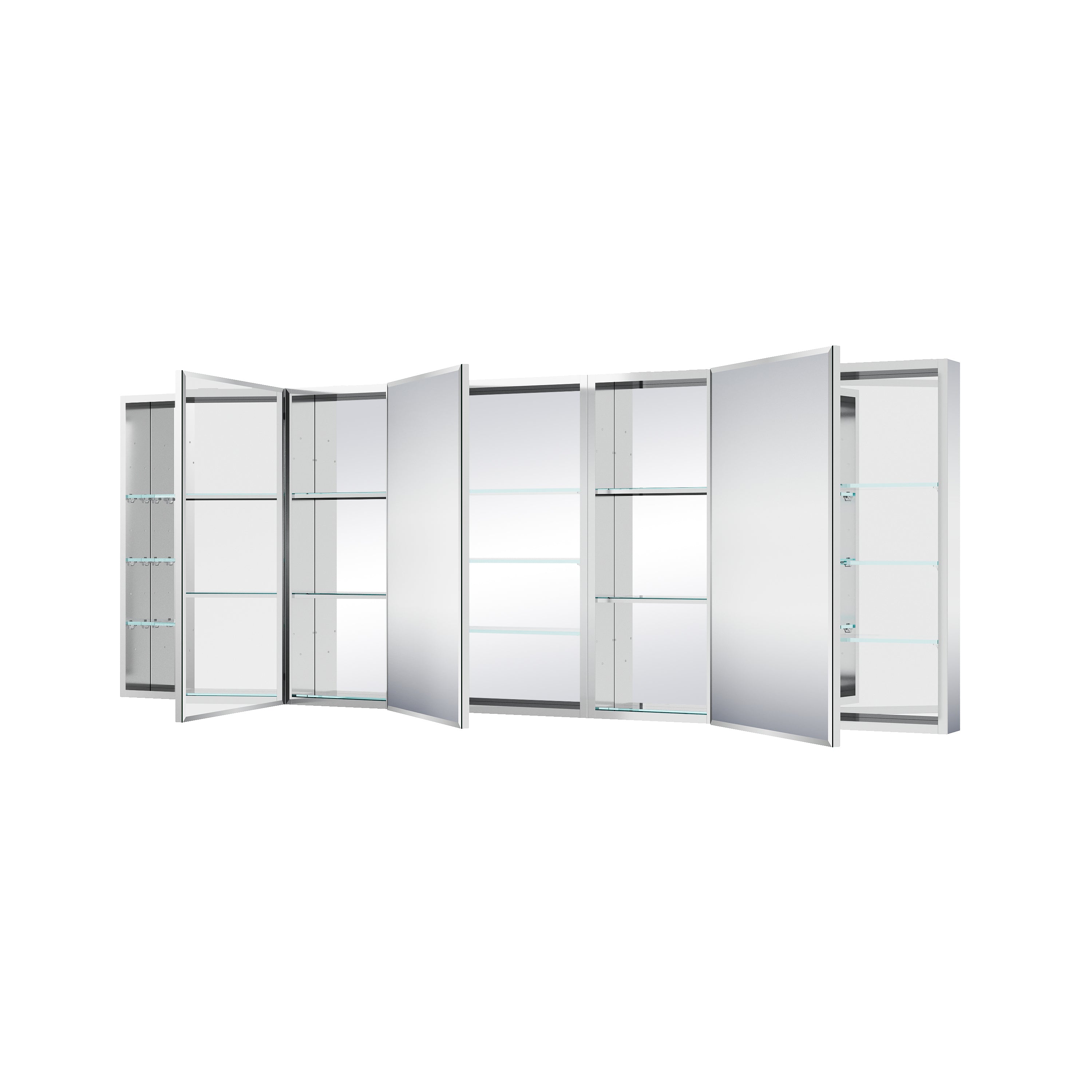 84 in.×30 in.H Aluminum Copper-Free Mirror Medicine Cabinet with Beveled Mirror Door and Open Shelf Storage Set