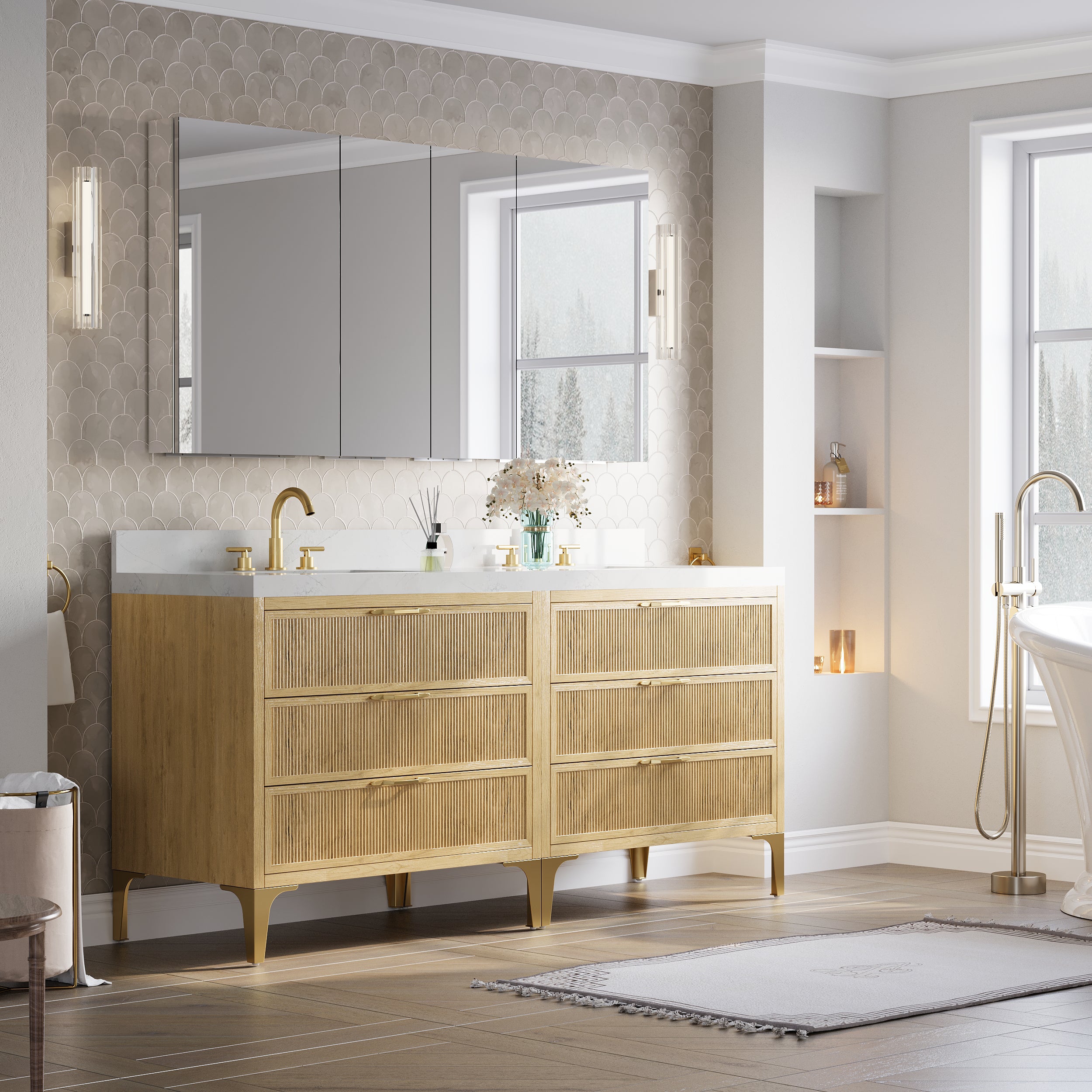 64 in.×32 in.H Copper-Free Mirror Medicine Cabinet with Soft-Close Blum® Hinges and 4 Doors