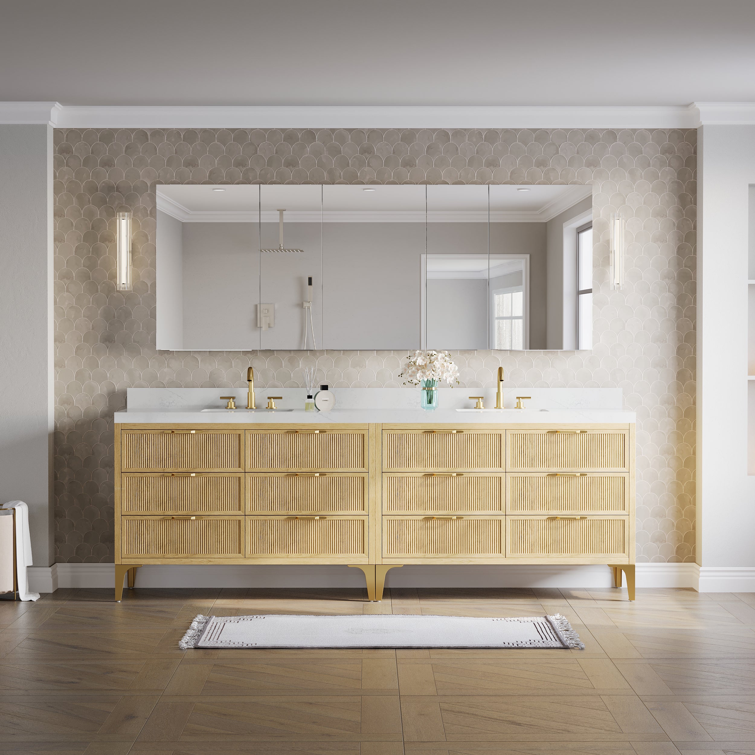 84 in.×32 in.H Copper-Free Mirror Medicine Cabinet with Soft-Close Blum® Hinges and 5 Doors