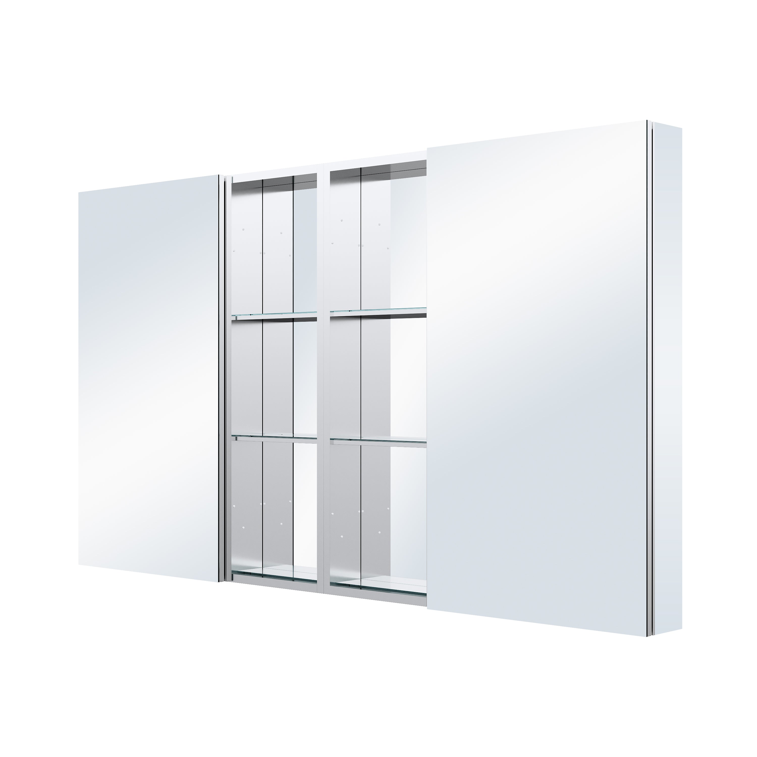 64 in. ×36 in. Bathroom Medicine Cabinet Set with Copper-Free Tri-View Mirror and Open Side Cabinet, Recessed or Surface Mount