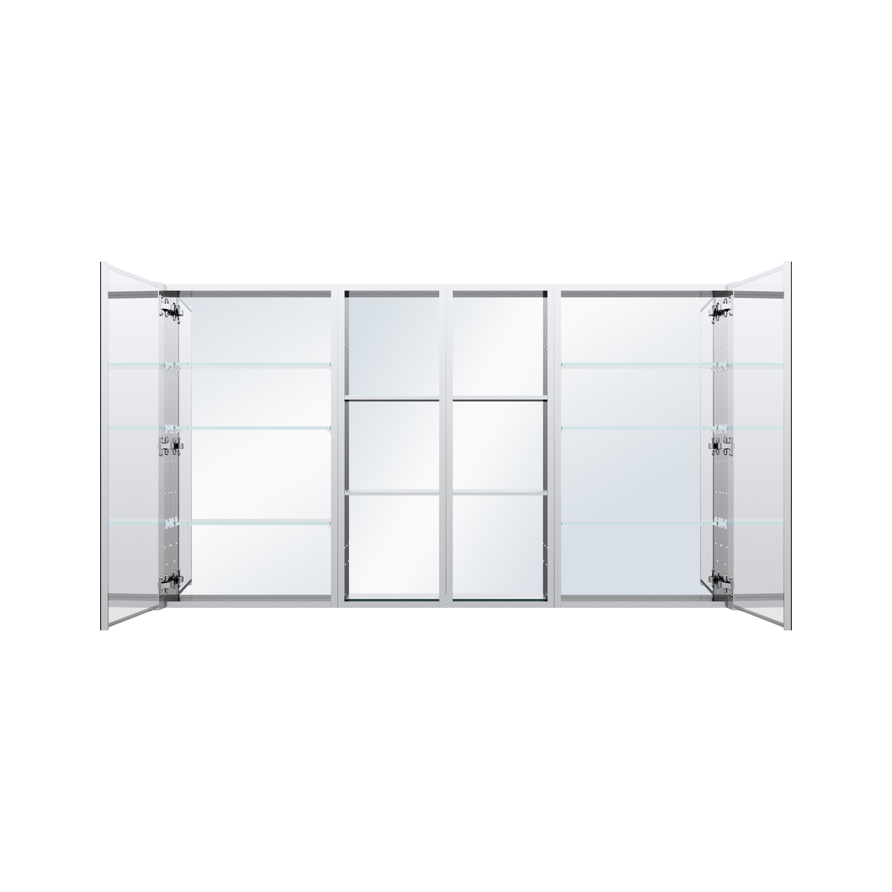 64 in. ×36 in. Bathroom Medicine Cabinet Set with Copper-Free Tri-View Mirror and Open Side Cabinet, Recessed or Surface Mount