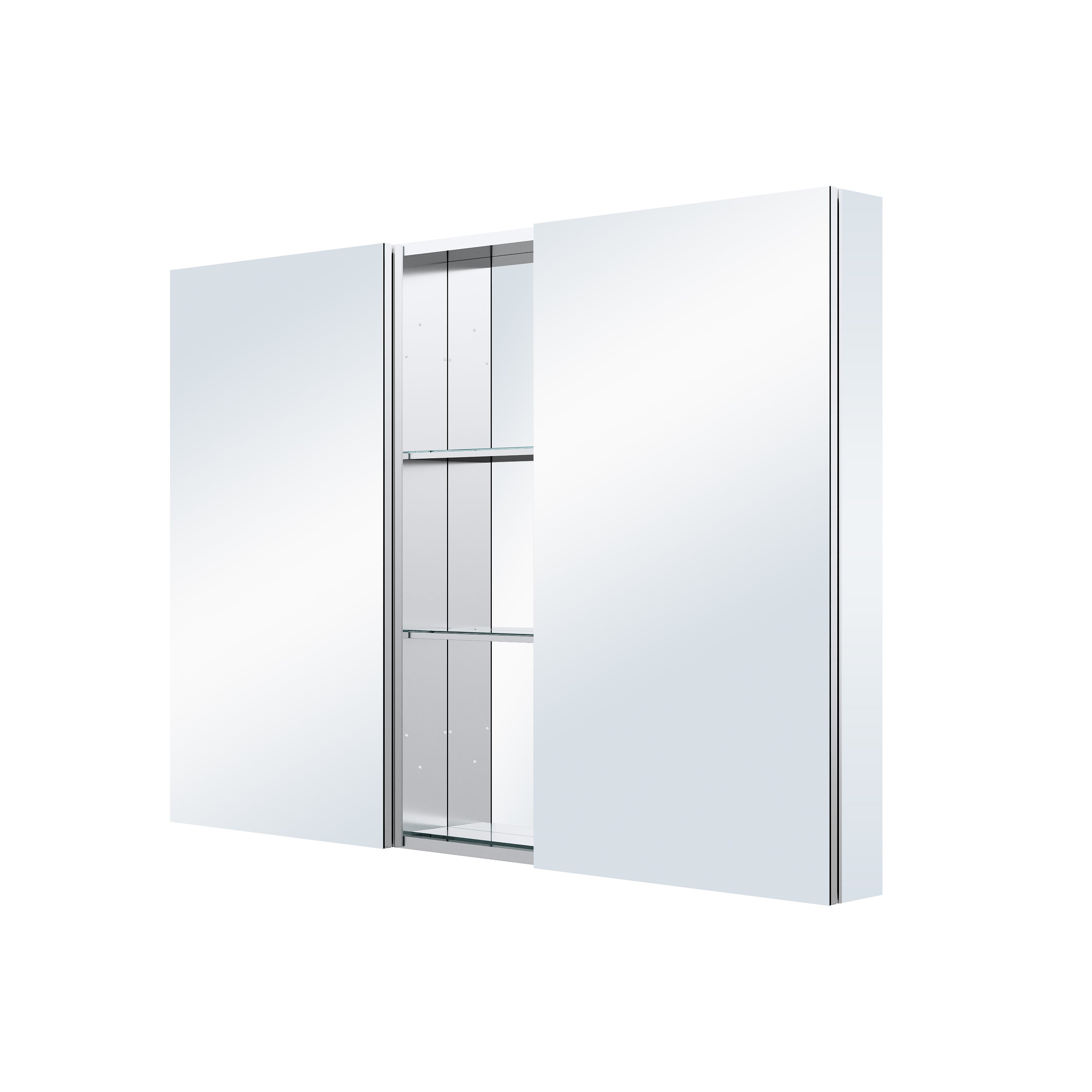 52 in. ×36 in. Bathroom Medicine Cabinet Set with Copper-Free Tri-View Mirror and Open Side Cabinet, Recessed or Surface Mount