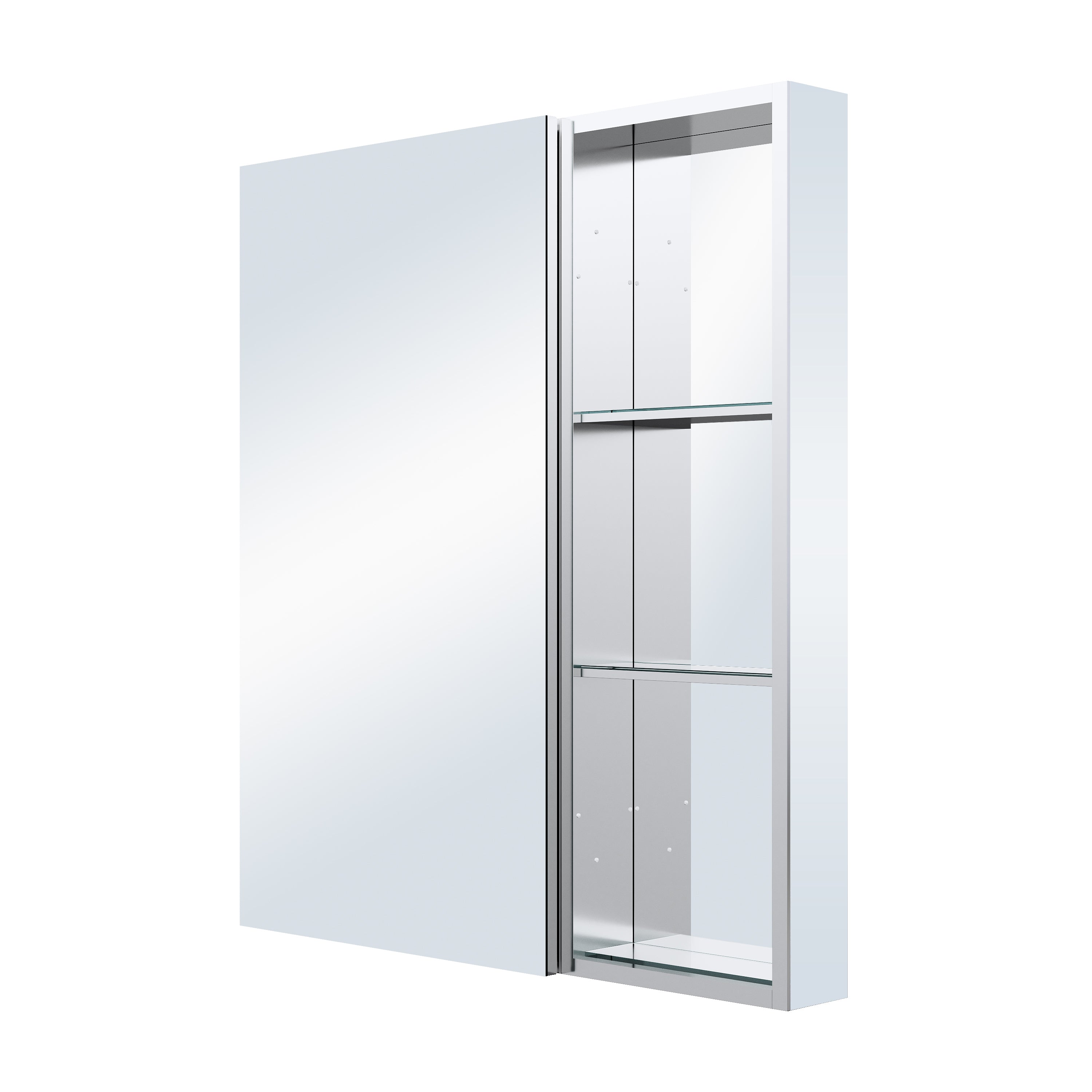 32 in. ×36 in. Bathroom Medicine Cabinet Set with Copper-Free Tri-View Mirror and Open Side Cabinet, Recessed or Surface Mount