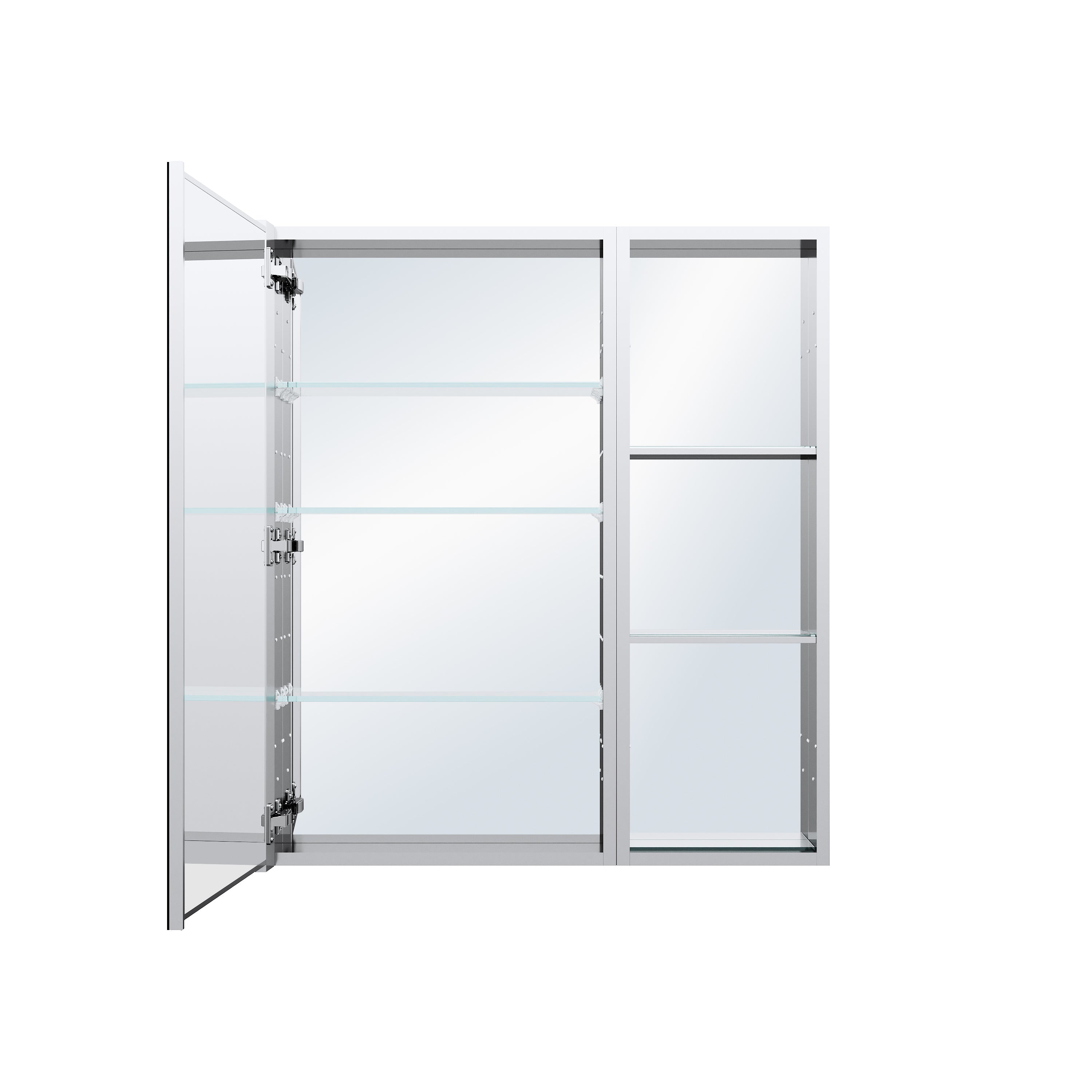 32 in. ×36 in. Bathroom Medicine Cabinet Set with Copper-Free Tri-View Mirror and Open Side Cabinet, Recessed or Surface Mount