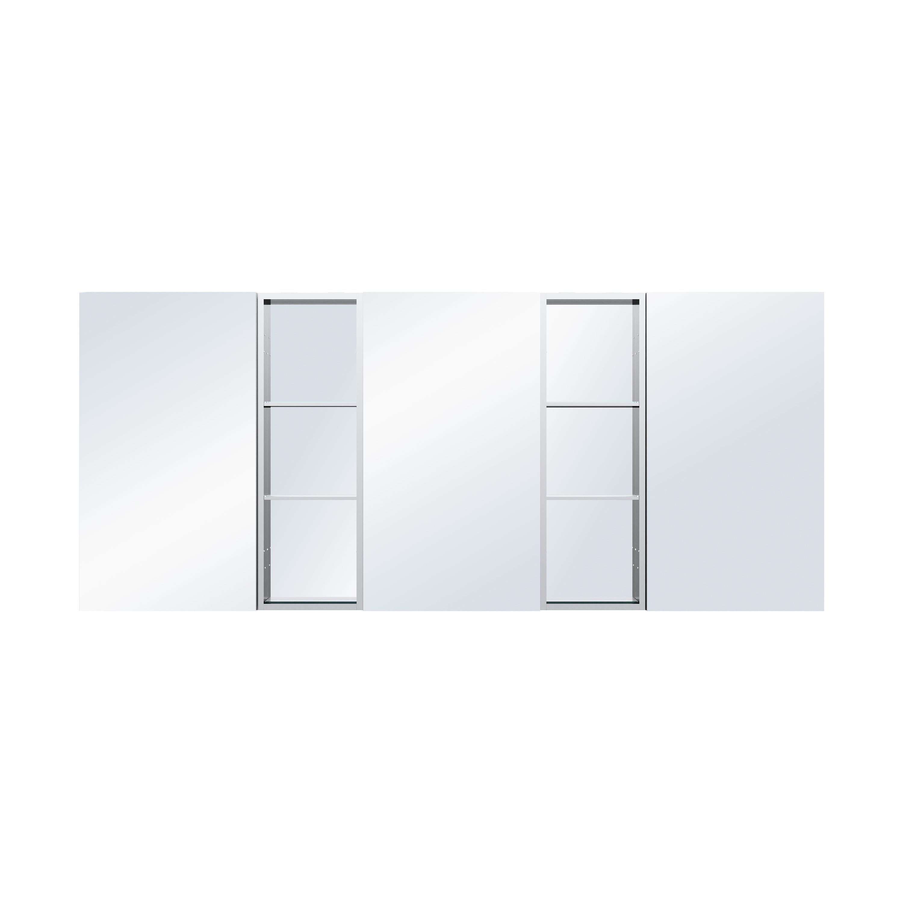 84 in. ×36 in. Bathroom Medicine Cabinet Set with Copper-Free Tri-View Mirror and Open Side Cabinet, Recessed or Surface Mount