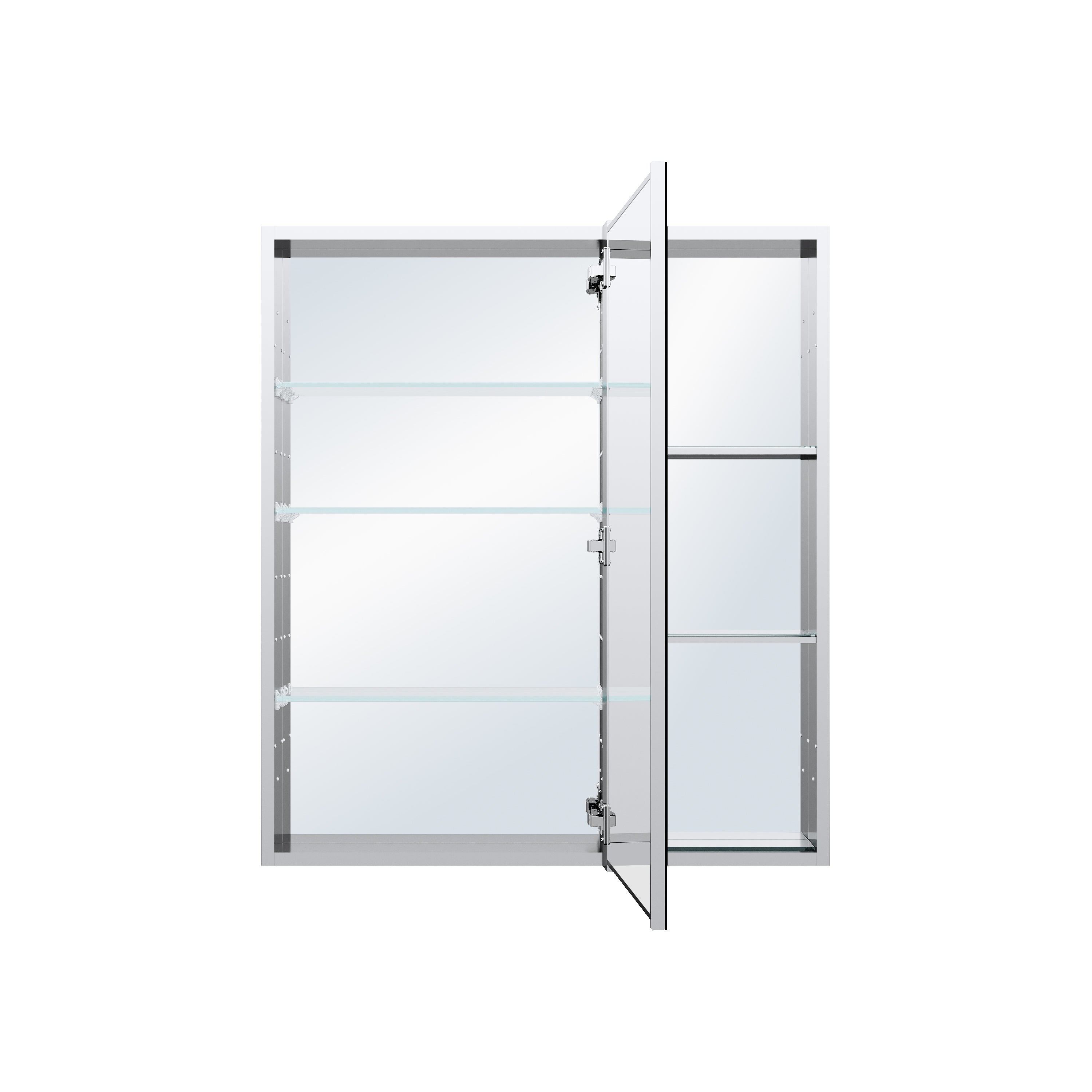 32 in. ×36 in. Bathroom Medicine Cabinet Set with Copper-Free Tri-View Mirror and Open Side Cabinet, Recessed or Surface Mount