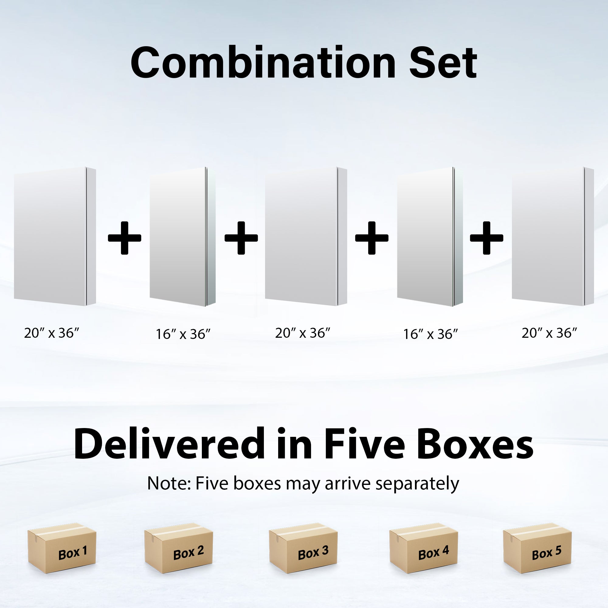 92 in. ×36 in. Copper-Free Tri-Views Mirror Medicine Cabinet with Adjustable Shelves and 5 Swing Doors