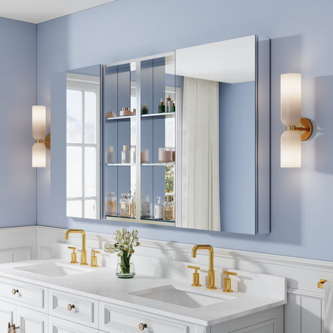 64 in. ×36 in. Aluminum Bathroom Medicine Cabinet and Open Shelf Set, Recessed or Surface Mount