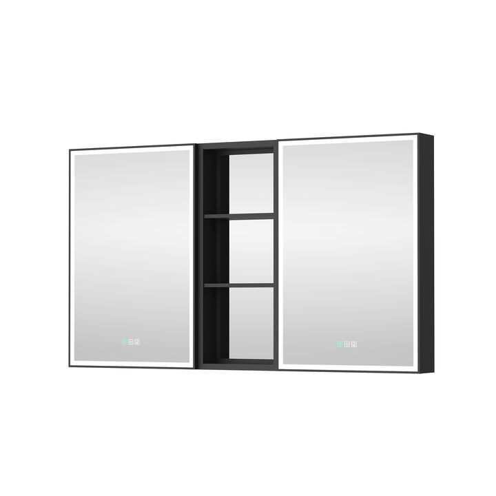 52'' x 30'' Black Aluminum Medicine Cabinet with Mirror and LED Light