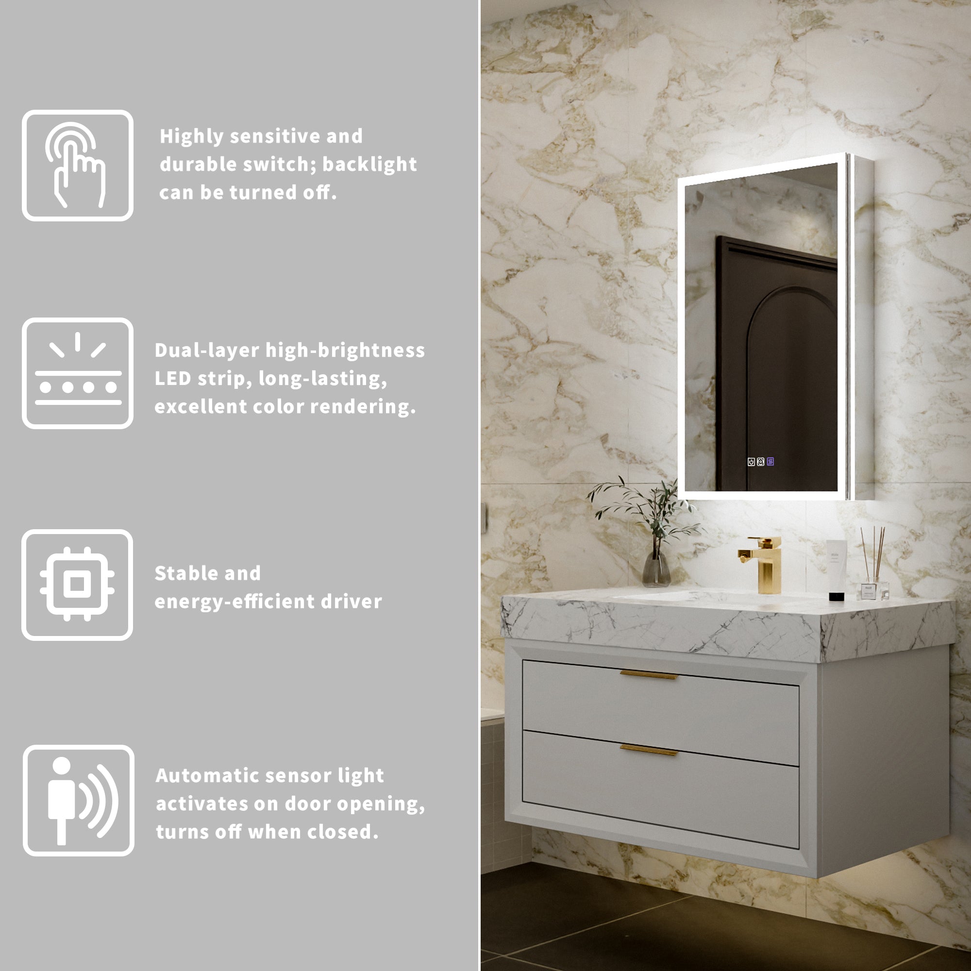 20 in. x 32 in. Recessed/Surface Mount Left LED Medicine Cabinet with 5X Magnifier Mirror, Aluminum Frame