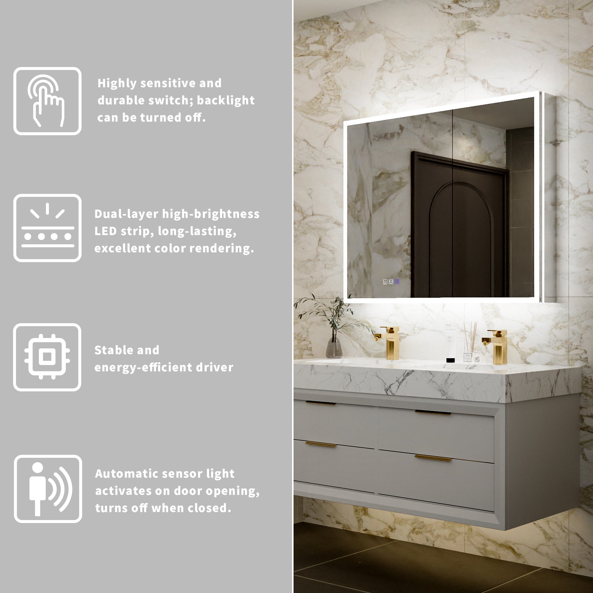 40 in. x 32 in. Recessed/Surface Mount LED Medicine Cabinet with 5X Magnifier Mirror, Aluminum Frame