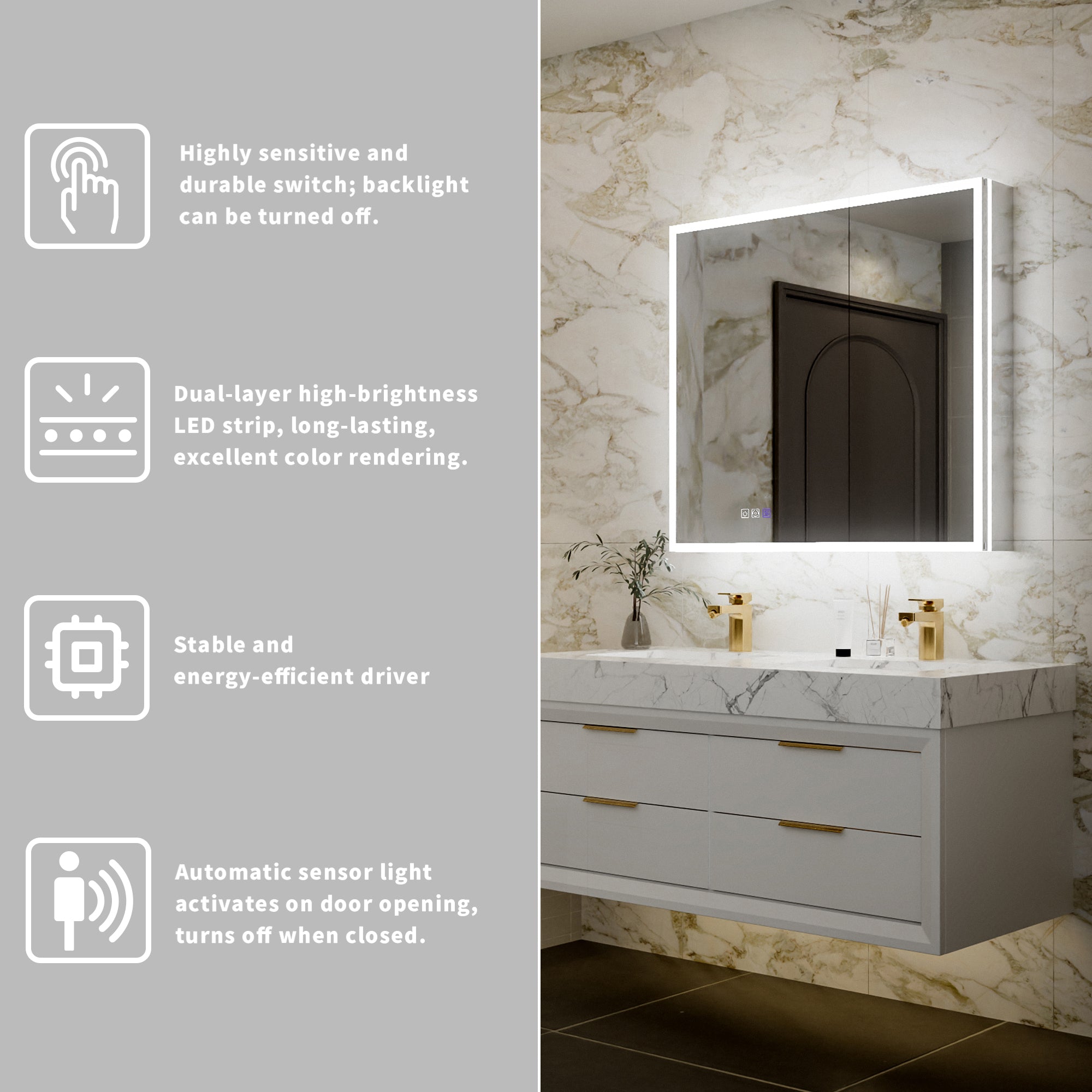 36 in. x 32 in. Recessed/Surface Mount LED Medicine Cabinet with 5X Magnifier Mirror, Aluminum Frame