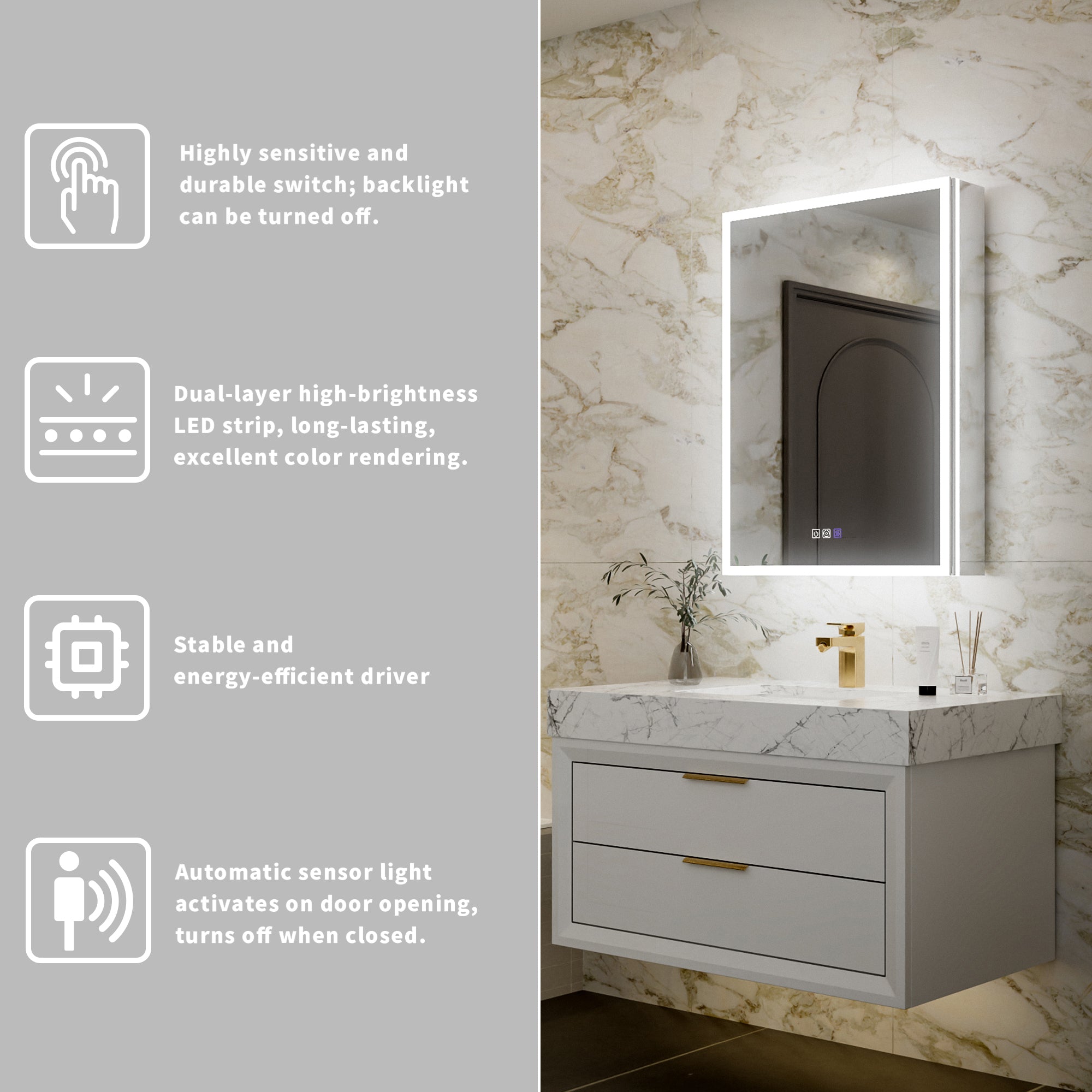 24 in. x 32 in. Recessed/Surface Mount Right LED Medicine Cabinet with 5X Magnifier Mirror, Aluminum Frame
