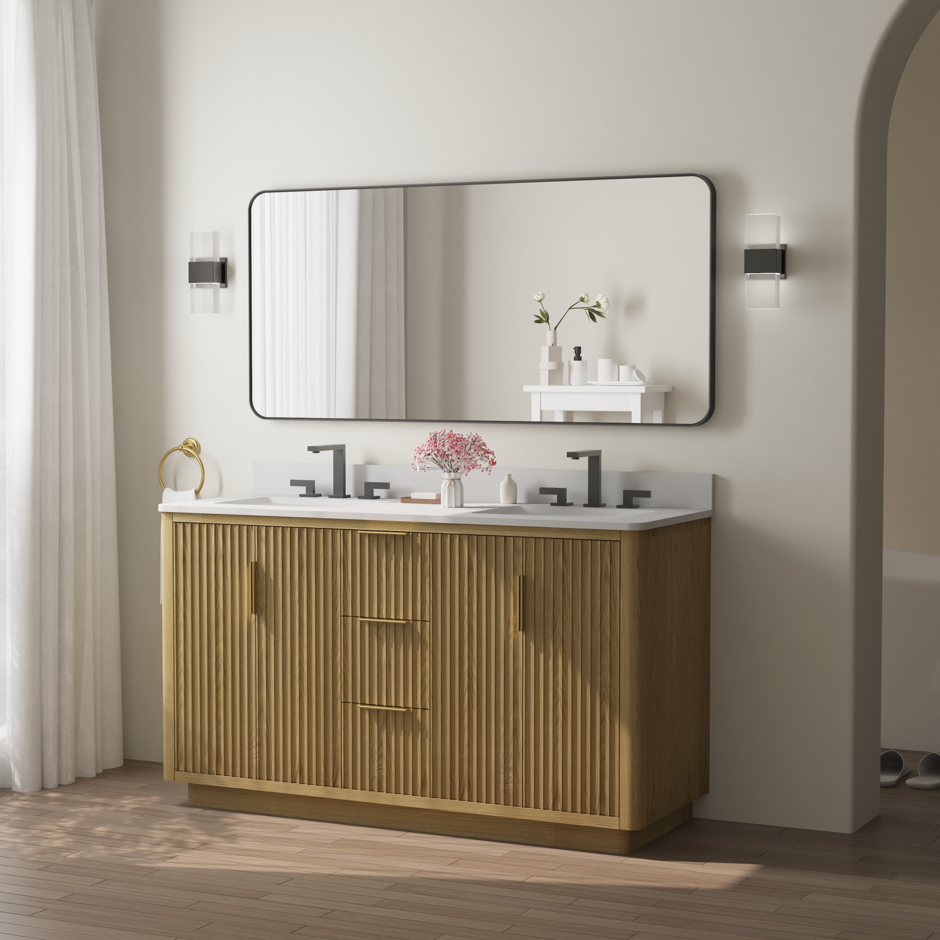 60-in W x 28-in H Black Rectangular Framed Bathroom Vanity Mirror