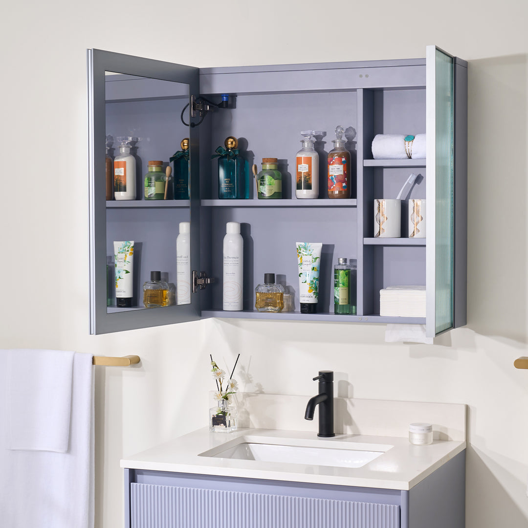 30 in. W x 28 in. H Rectangular Surface Mount LED Mirror Medicine Cabinet in Lavender