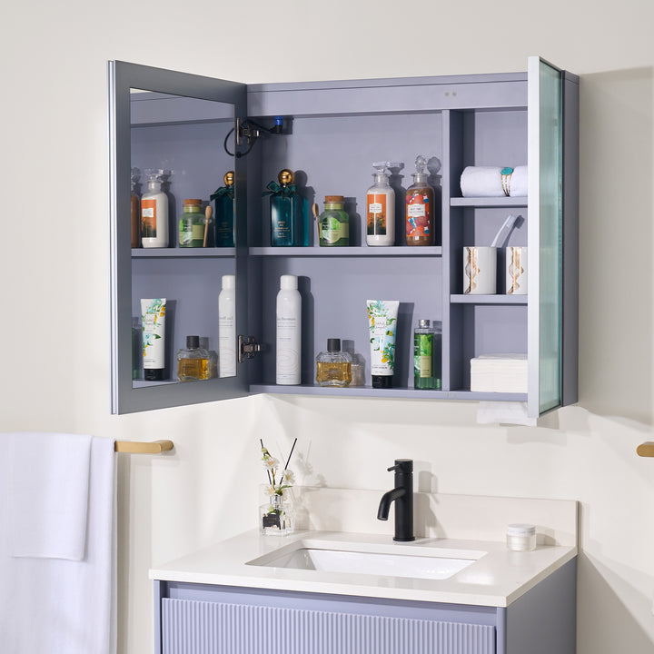30 in. W x 28 in. H Rectangular Surface Mount LED Mirror Medicine Cabinet in Lavender