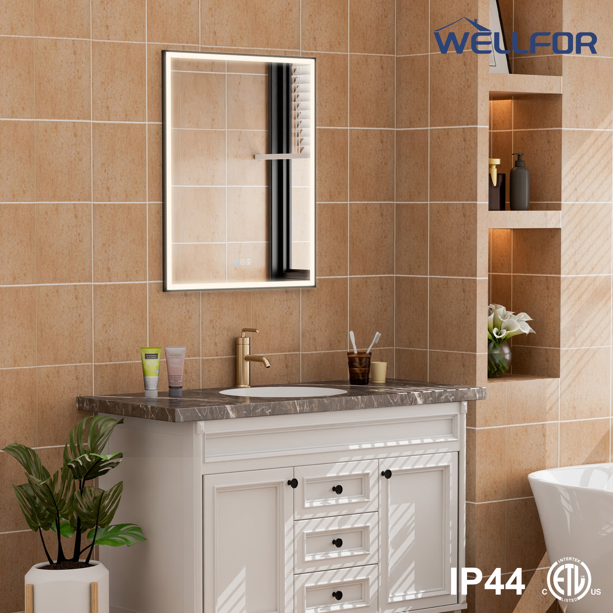 60" Navy Blue Solid Wood Bathroom Vanity & 2-Piece 24" LED Mirror Medicine Cabinet Combo