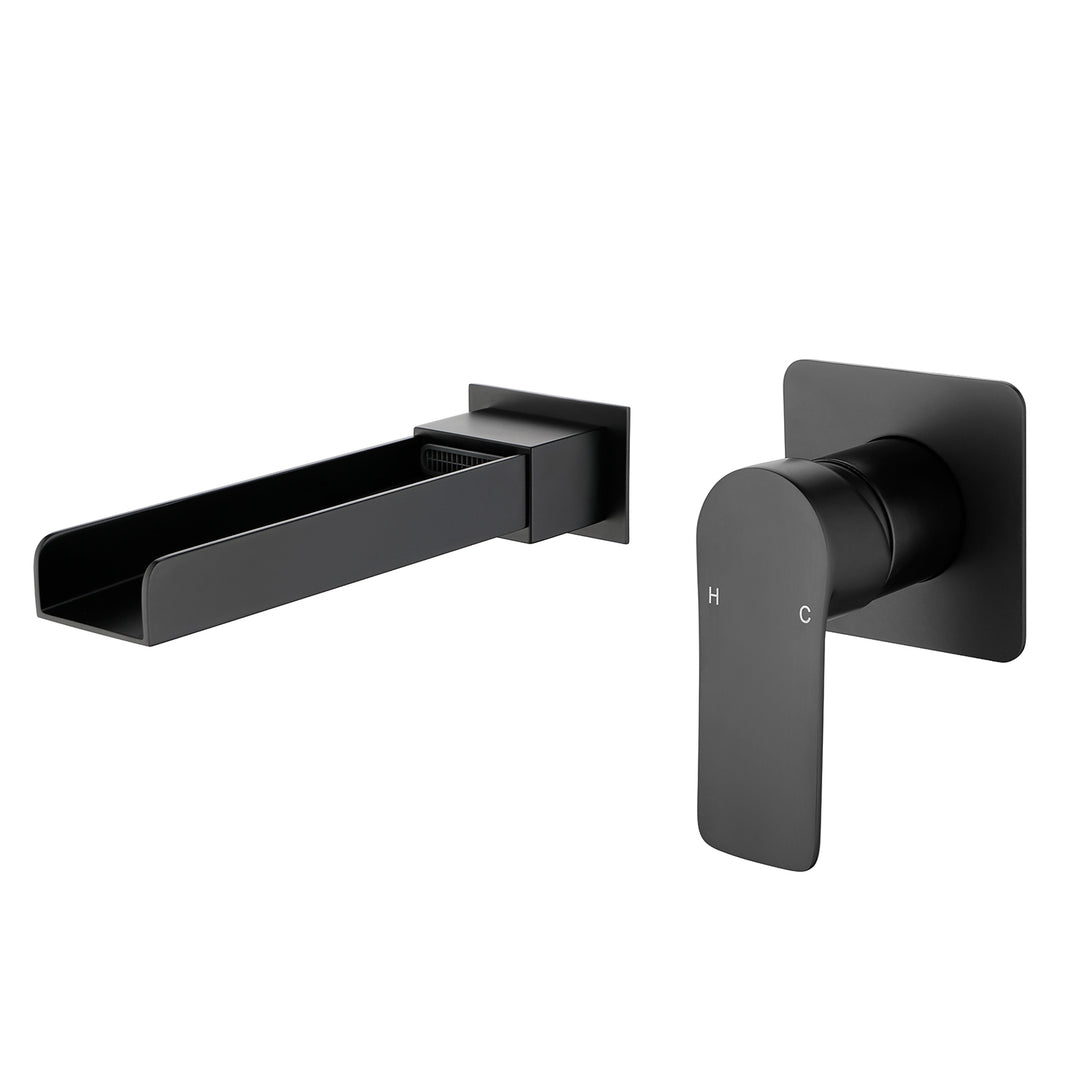 Wall Mount Bathroom Faucet for Sink Waterfall Bathroom Sink Faucet with Rough-in Valve Trim Kit Brushed Gold Tub Filler Faucets