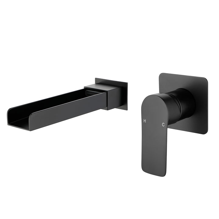 Wall Mount Bathroom Faucet for Sink Waterfall Bathroom Sink Faucet with Rough-in Valve Trim Kit Brushed Gold Tub Filler Faucets