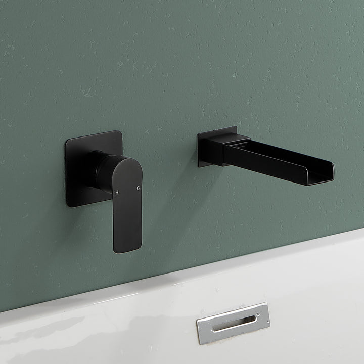 Wall Mount Bathroom Faucet for Sink Waterfall Bathroom Sink Faucet with Rough-in Valve Trim Kit Brushed Gold Tub Filler Faucets