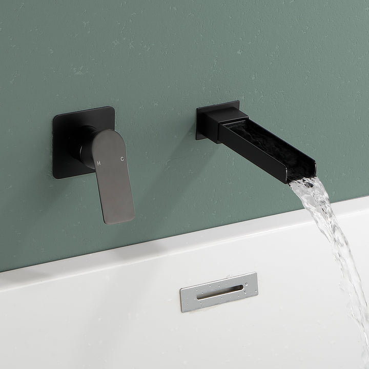 Wall Mount Bathroom Faucet for Sink Waterfall Bathroom Sink Faucet with Rough-in Valve Trim Kit Brushed Gold Tub Filler Faucets