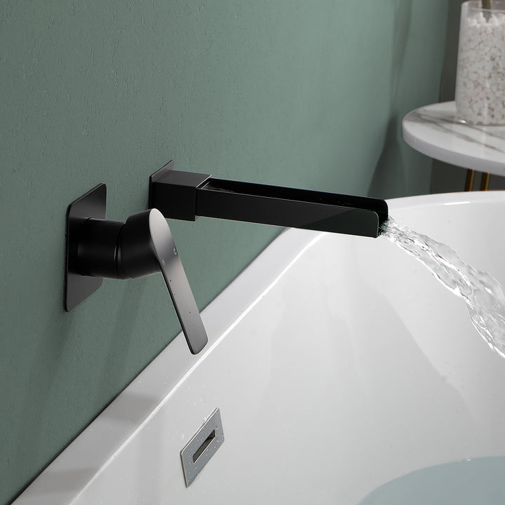 Wall Mount Bathroom Faucet for Sink Waterfall Bathroom Sink Faucet with Rough-in Valve Trim Kit Brushed Gold Tub Filler Faucets