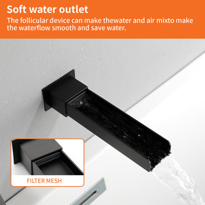 Wall Mount Bathroom Faucet for Sink Waterfall Bathroom Sink Faucet with Rough-in Valve Trim Kit Brushed Gold Tub Filler Faucets