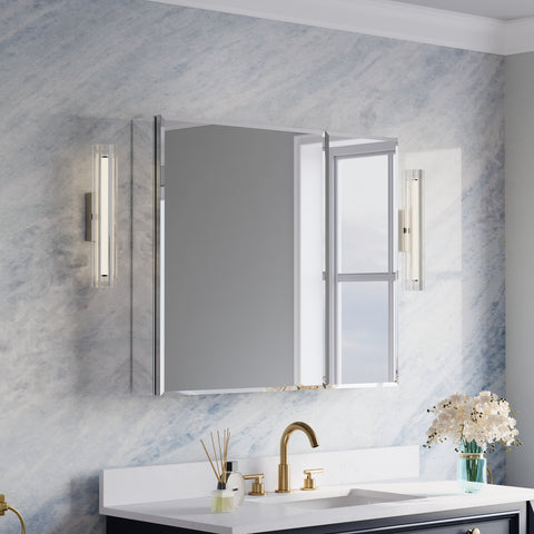 36 in.×30 in.H Copper-Free Mirror Medicine Cabinet with Beveled Mirror Door, Recessed or Surface Mount, 6 Adjustable Shelves