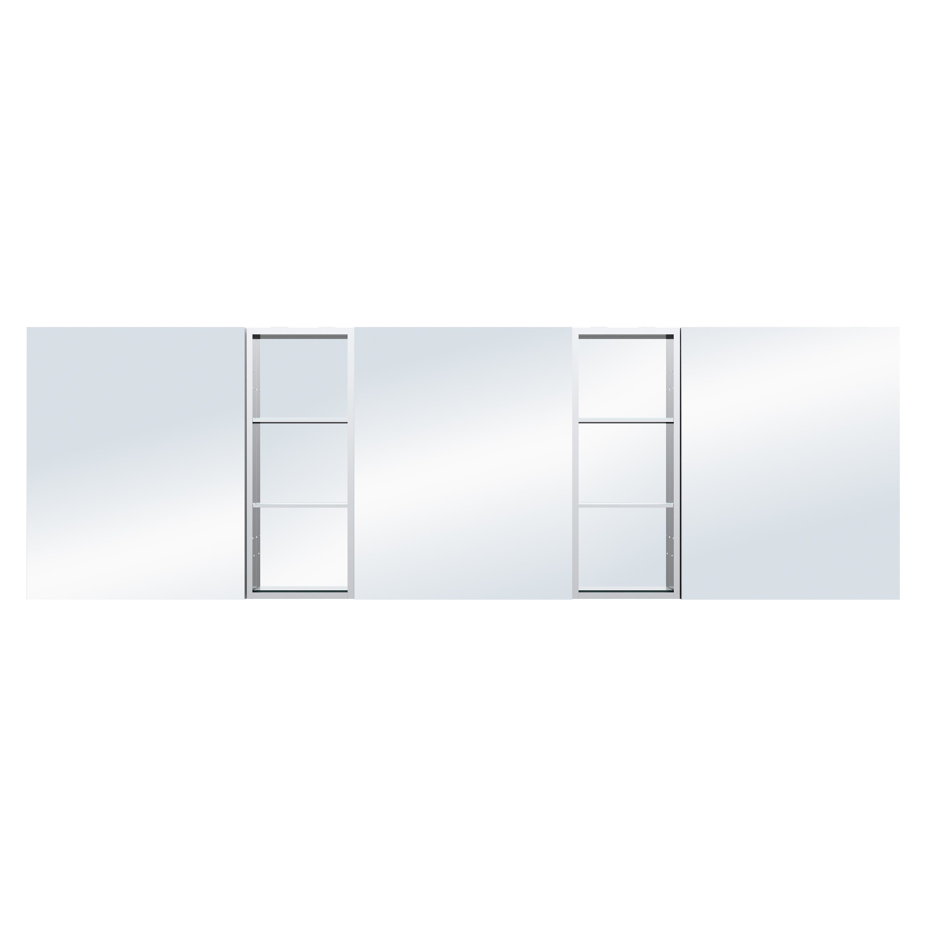 96 in. ×30 in. Bathroom Medicine Cabinet Set with Copper-Free Tri-View Mirror and Open Side Cabinet, Recessed or Surface Mount
