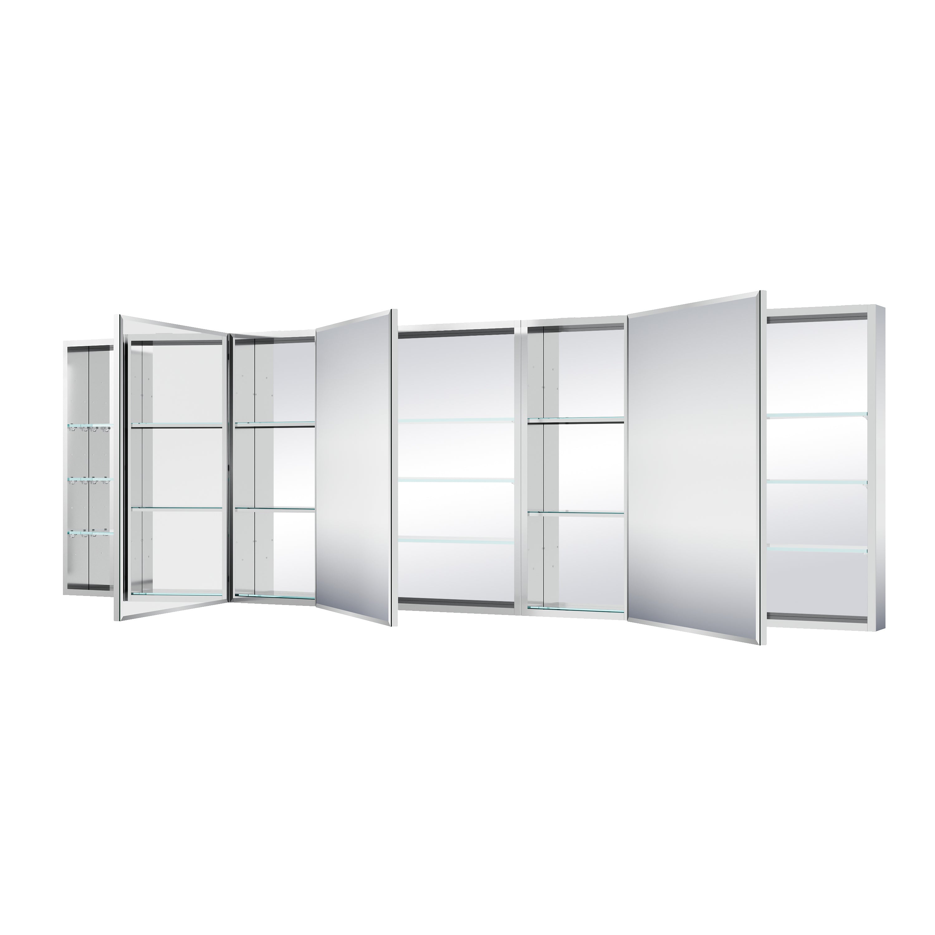 96 in.×30 in.H Aluminum Copper-Free Mirror Medicine Cabinet with Beveled Mirror Door and Open Shelf Storage Set