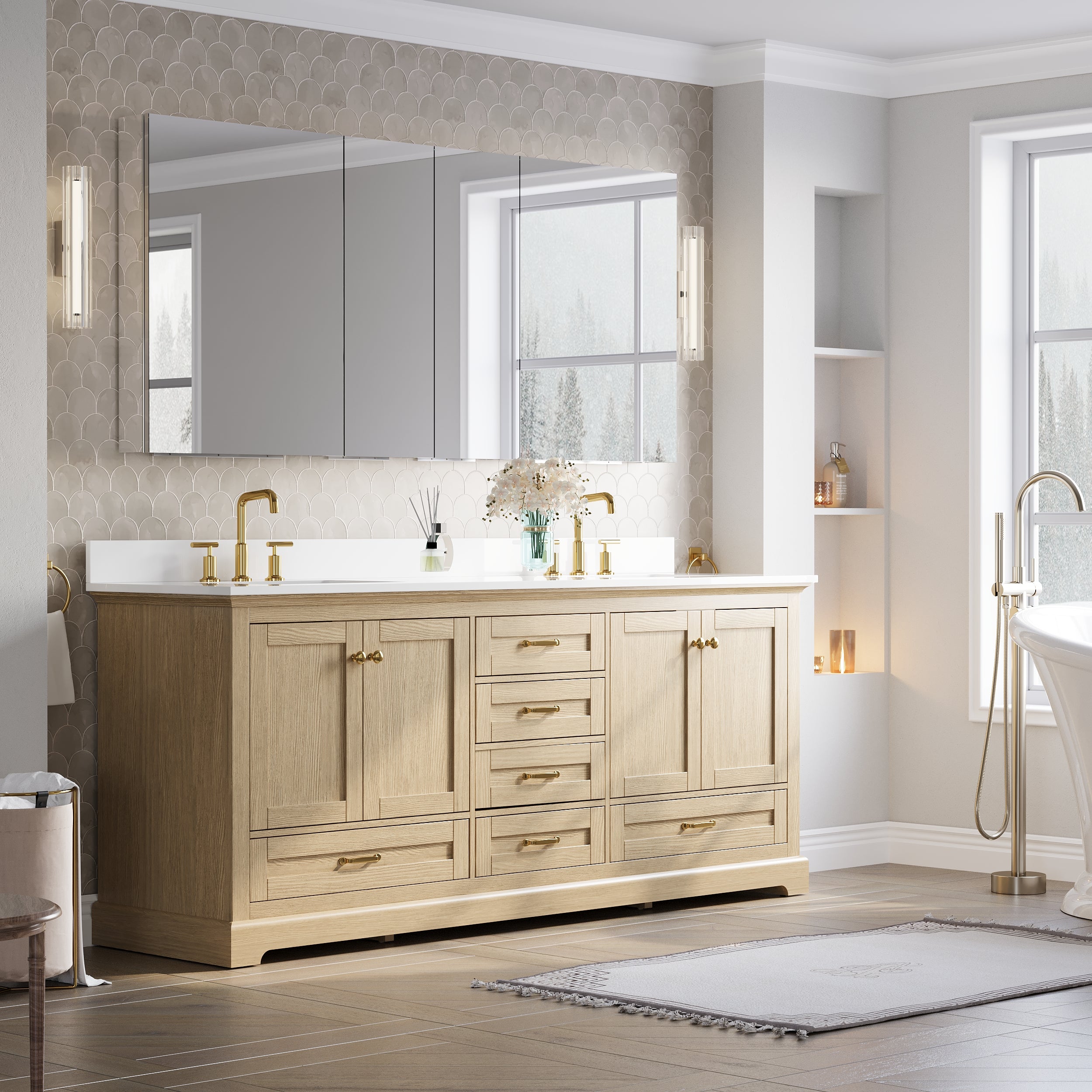 72 in.×32 in.H Copper-Free Mirror Medicine Cabinet with Soft-Close Blum® Hinges and Recessed/Surface Mount