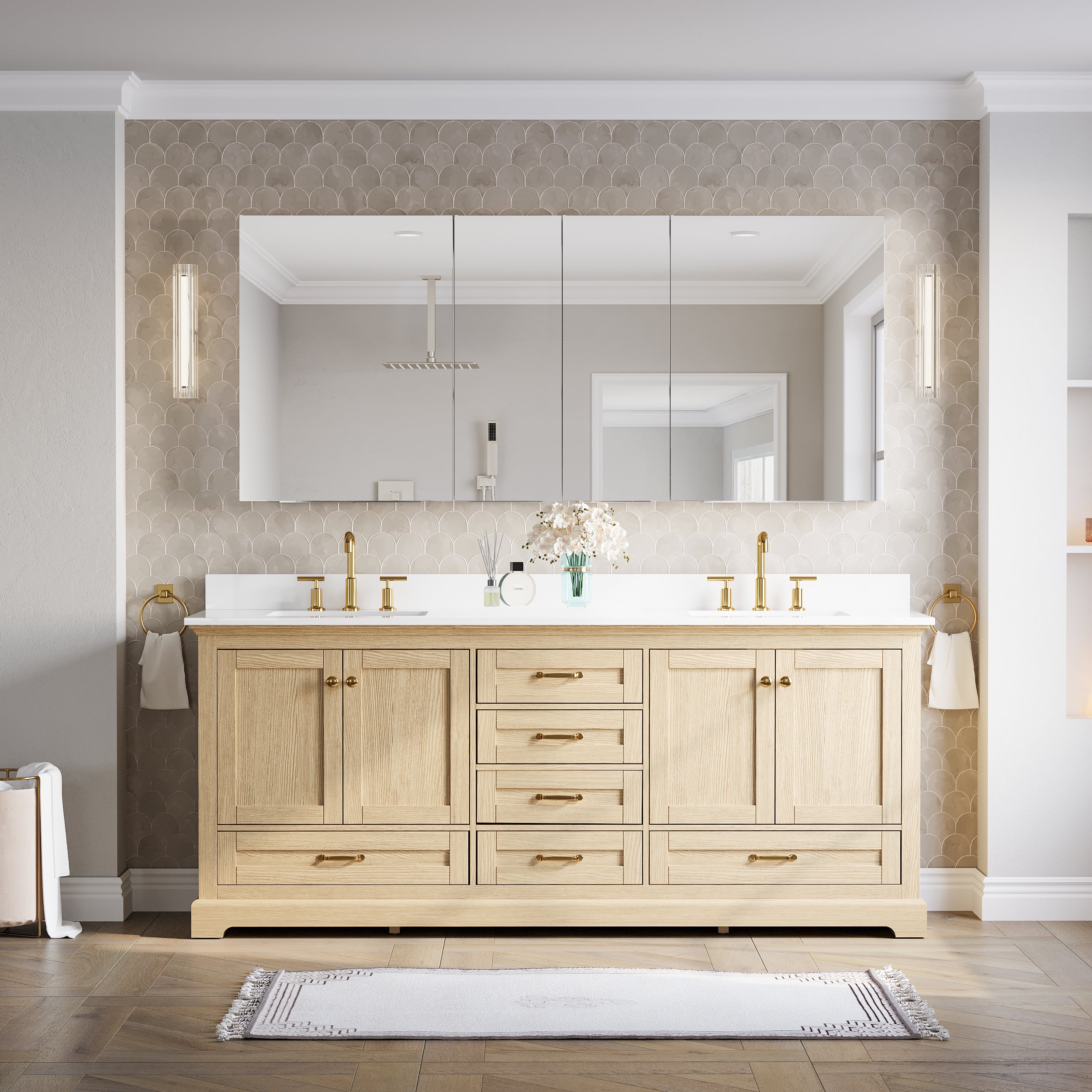 72 in.×32 in.H Copper-Free Mirror Medicine Cabinet with Soft-Close Blum® Hinges and Recessed/Surface Mount