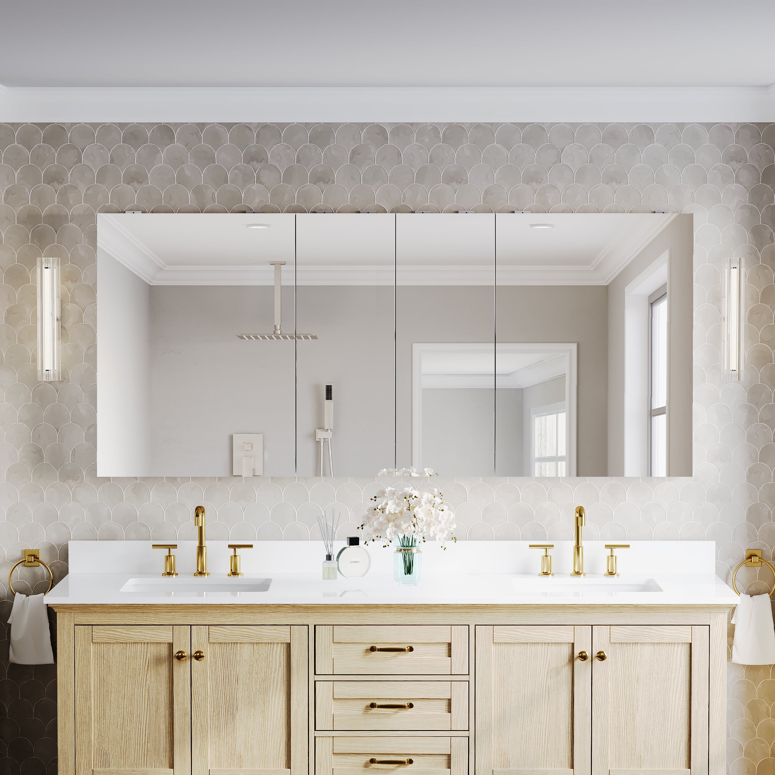 72 in.×32 in.H Copper-Free Mirror Medicine Cabinet with Soft-Close Blum® Hinges and Recessed/Surface Mount