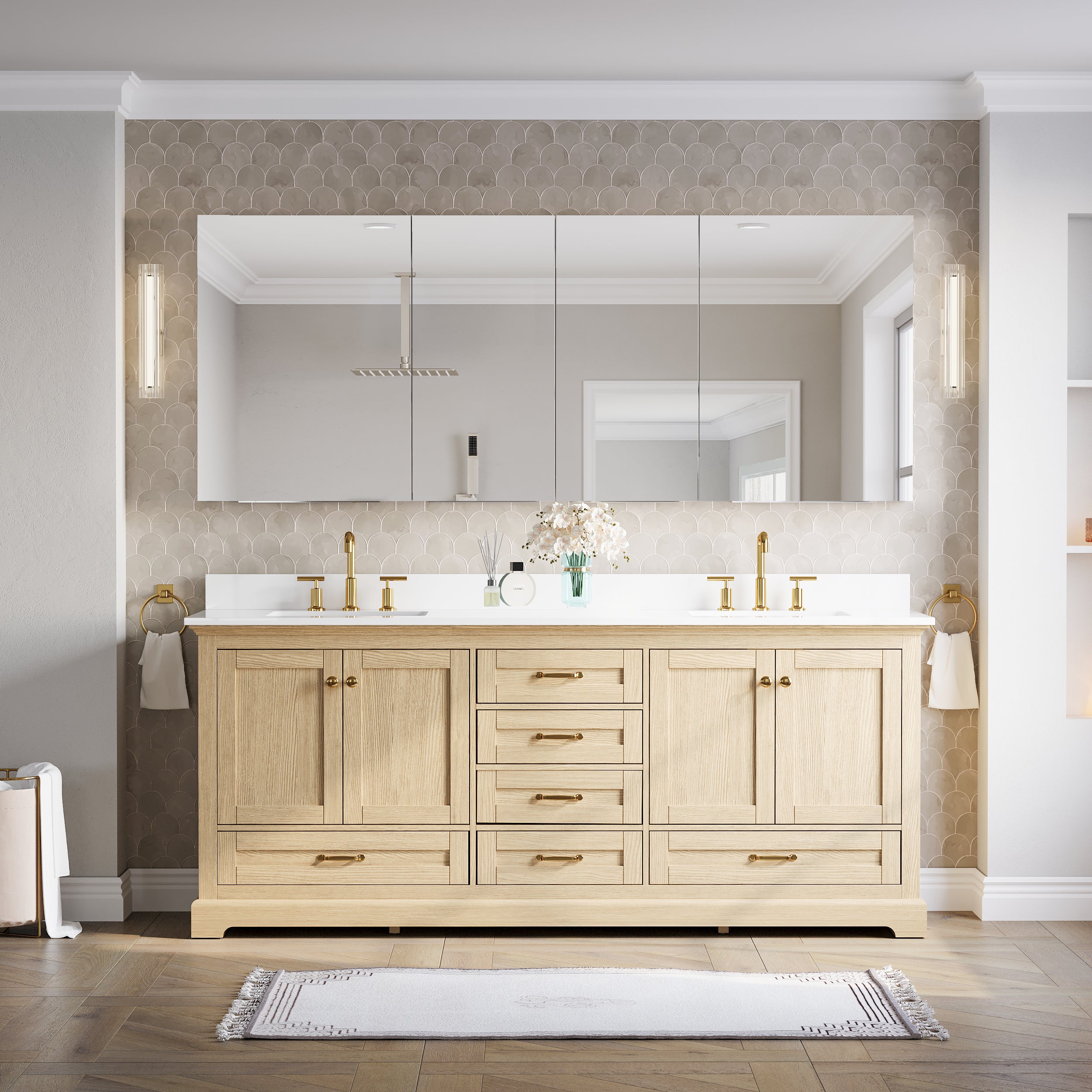 80 in.×32 in.H Copper-Free Mirror Medicine Cabinet with Soft-Close Blum® Hinges and 4 Doors