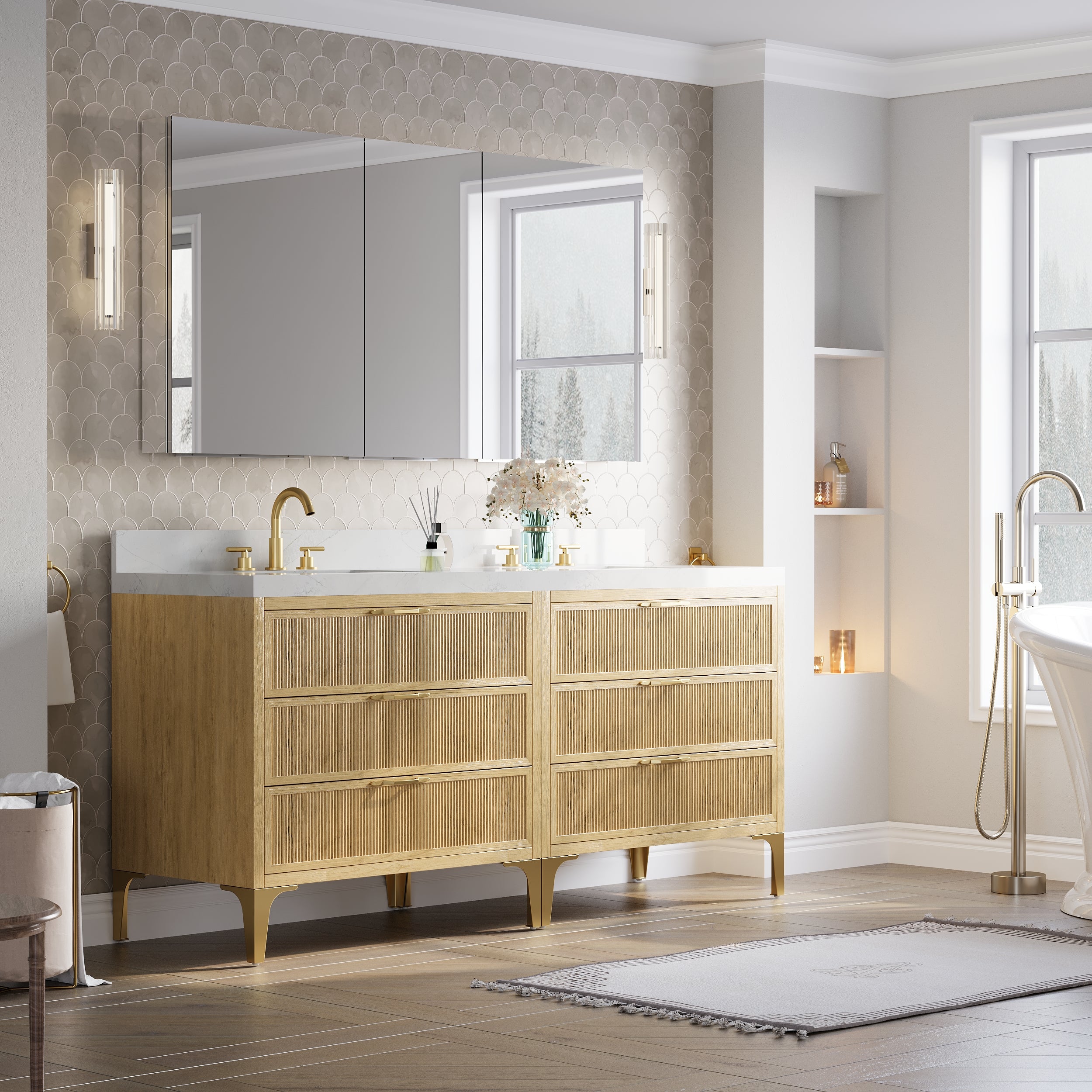 64 in.×32 in.H Aluminum Copper-Free Mirror Medicine Cabinet with Soft-Close Blum® Hinges and Recessed/Surface Mount