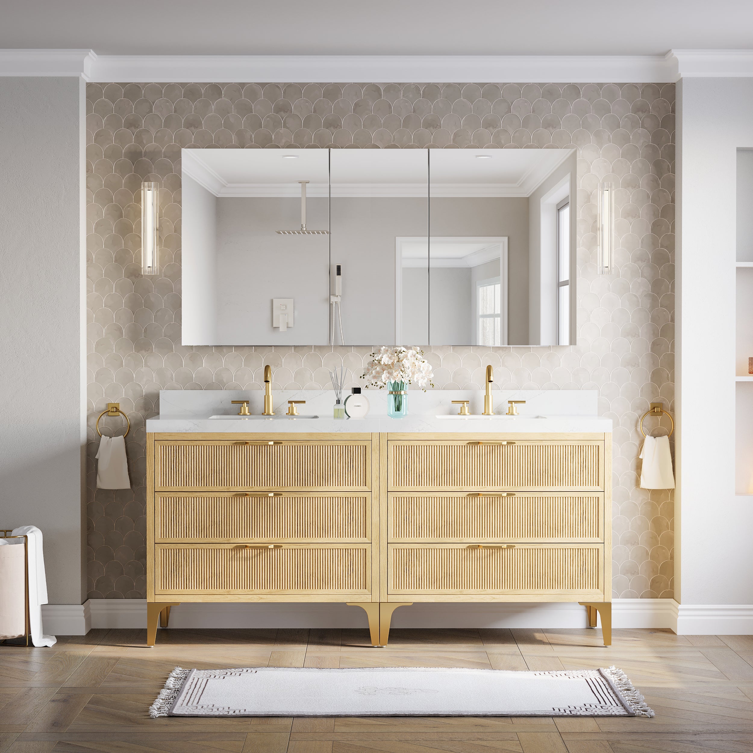 64 in.×32 in.H Aluminum Copper-Free Mirror Medicine Cabinet with Soft-Close Blum® Hinges and Recessed/Surface Mount