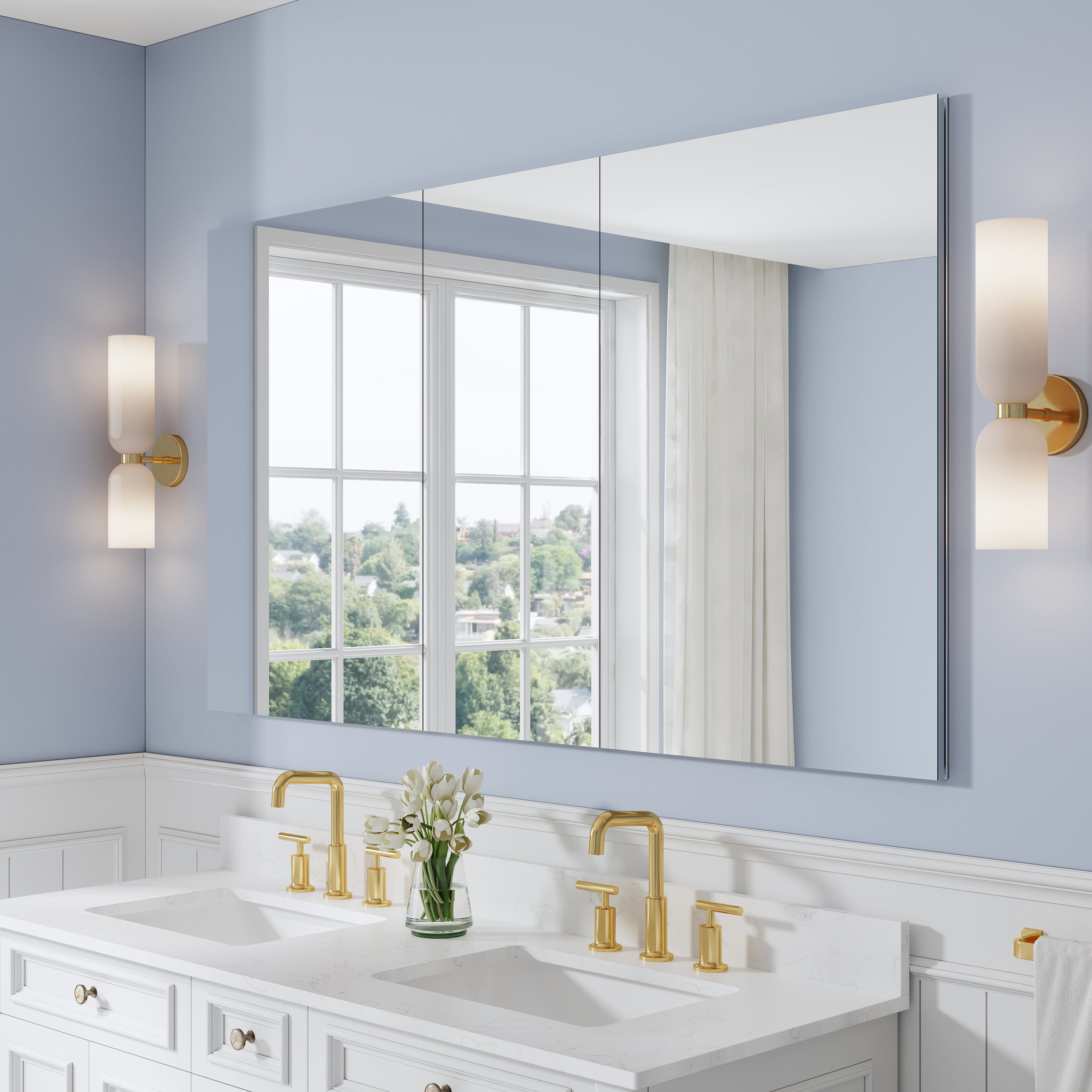 64 in. ×36 in. Copper-Free Tri-Views Mirror Medicine Cabinet with Adjustable Shelves and 3 Doors