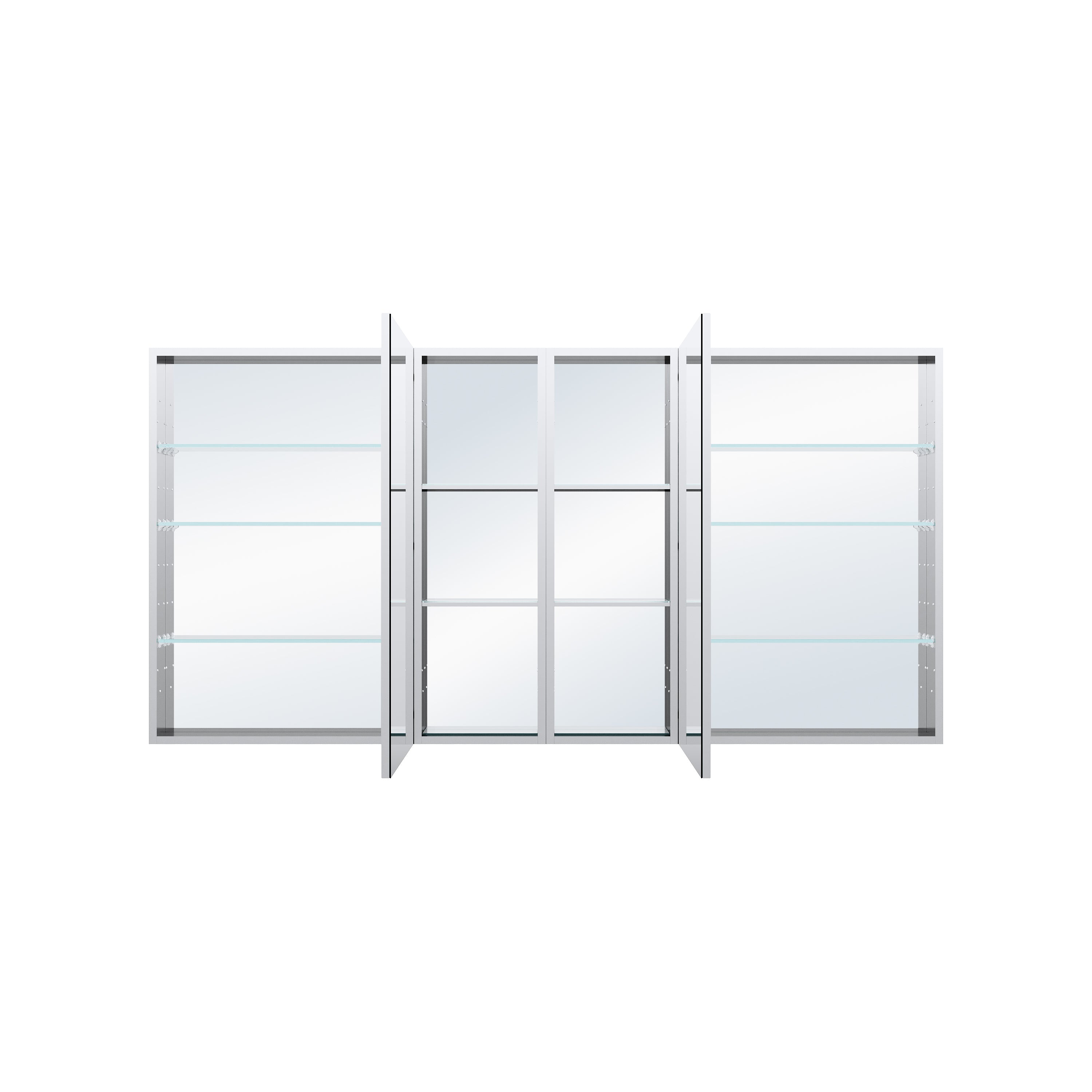 72 in. ×36 in. Bathroom Medicine Cabinet Set with Copper-Free Tri-View Mirror and Open Side Cabinet, Recessed or Surface Mount