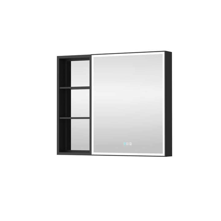 36'' x 30'' Black Aluminum Medicine Cabinet with Mirror and LED Light