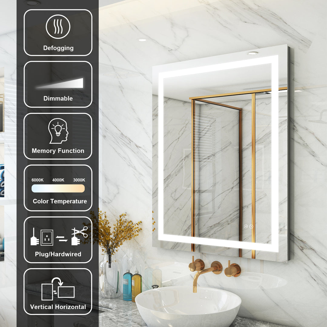 28 in. W x 36 in. H Rectangular Frameless Anti-Fog LED Light Bathroom Vanity Mirror in Aluminum